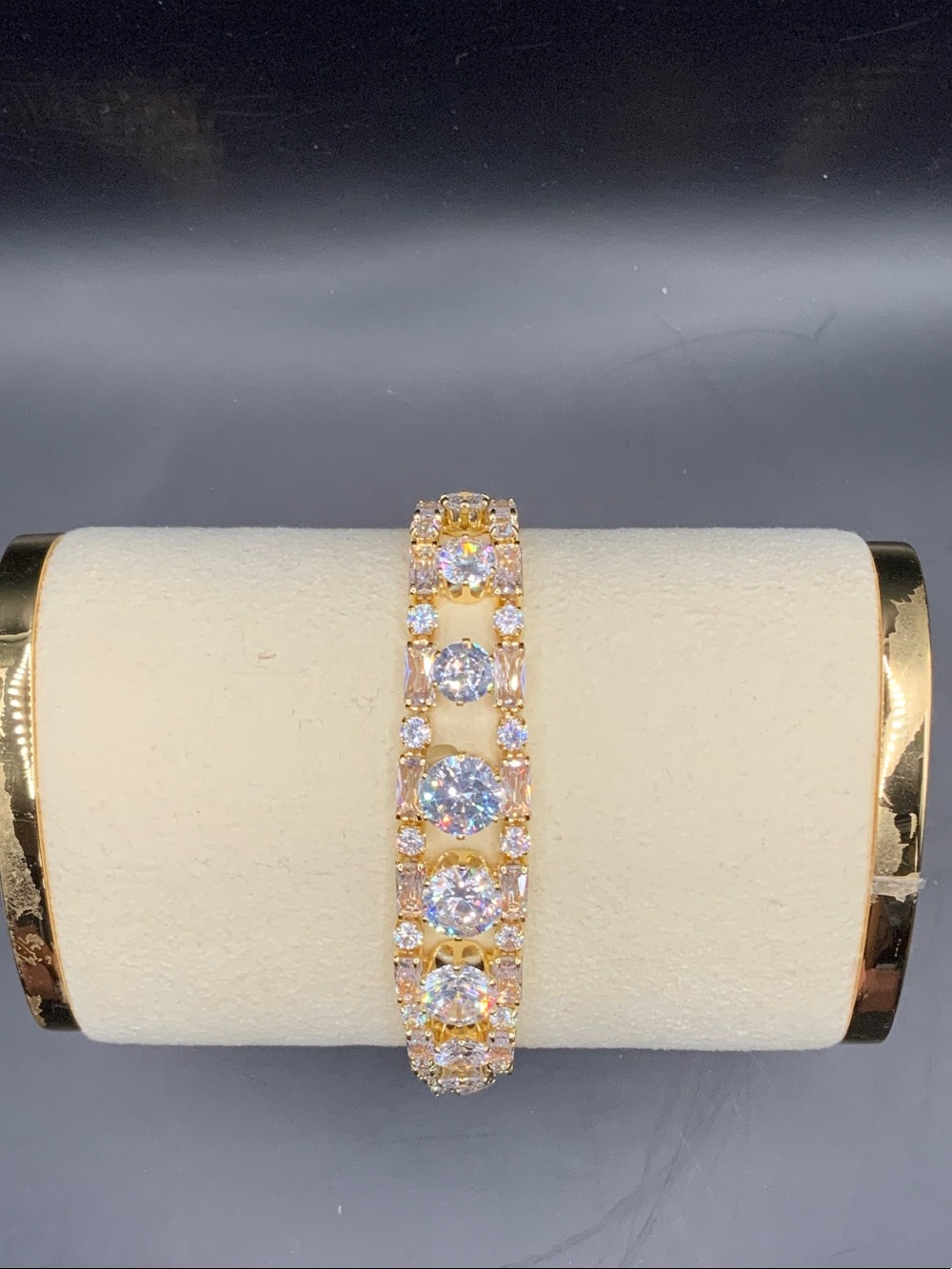 Gold-Tone CZ Tennis Bracelet - White Crystal Sparkle